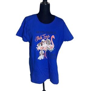 Fruit Of The‎ Loom Women's Graphic Dog T-shirt Blue Tee Size 2XL HD Cotton